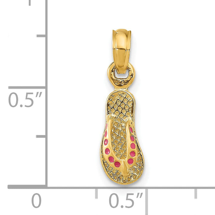 Lovely Rita's Pendants & Charms 14k Yellow Gold Testure Polished Finish 3-Dimensional Polished Texture Pink Enamel Finish Single Flip Flop Sandle Charm Pendant