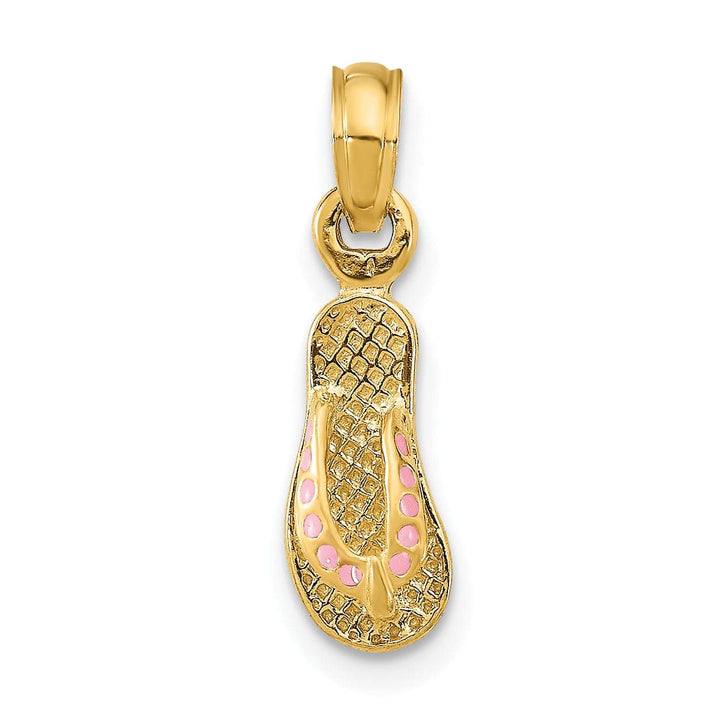 Lovely Rita's Pendants & Charms 14k Yellow Gold Testure Polished Finish 3-Dimensional Polished Texture Pink Enamel Finish Single Flip Flop Sandle Charm Pendant