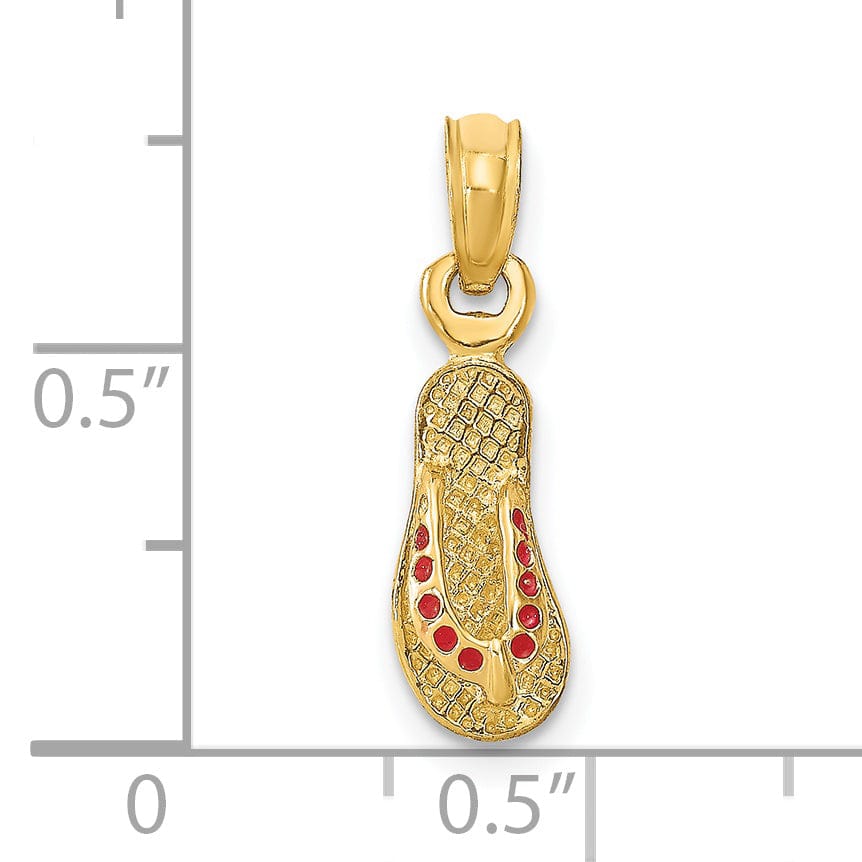 Lovely Rita's Pendants & Charms 14k Yellow Gold Testure Polished Finish 3-Dimensional Polished Texture Red Enamel Finish Single Flip Flop Sandle Charm Pendant