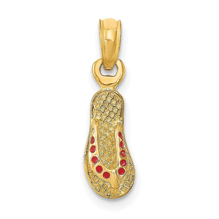 Lovely Rita's Pendants & Charms 14k Yellow Gold Testure Polished Finish 3-Dimensional Polished Texture Red Enamel Finish Single Flip Flop Sandle Charm Pendant