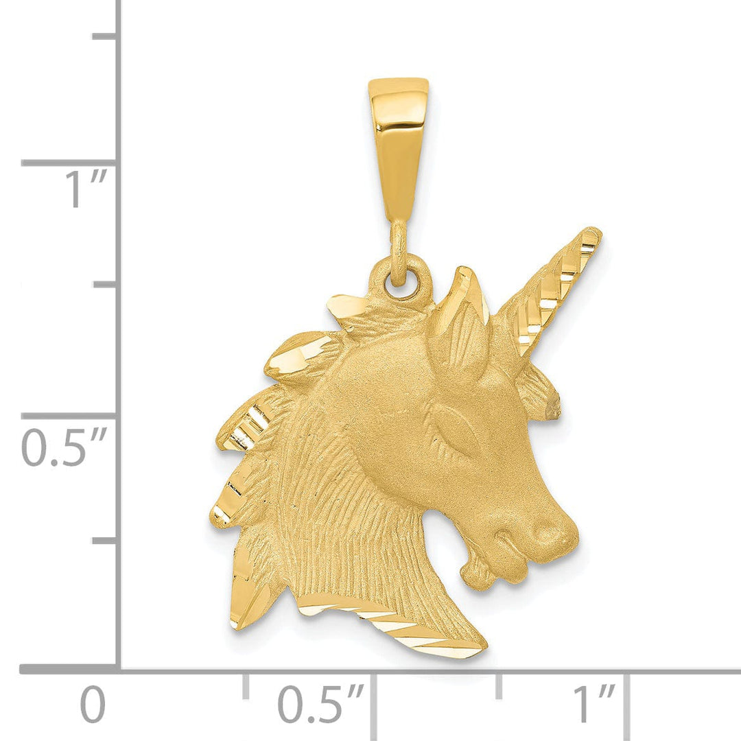 Lovely Rita's Pendants & Charms 14k Yellow Gold Texture Brushed Diamond Cut Finish Unicorn Head Charm Pendant