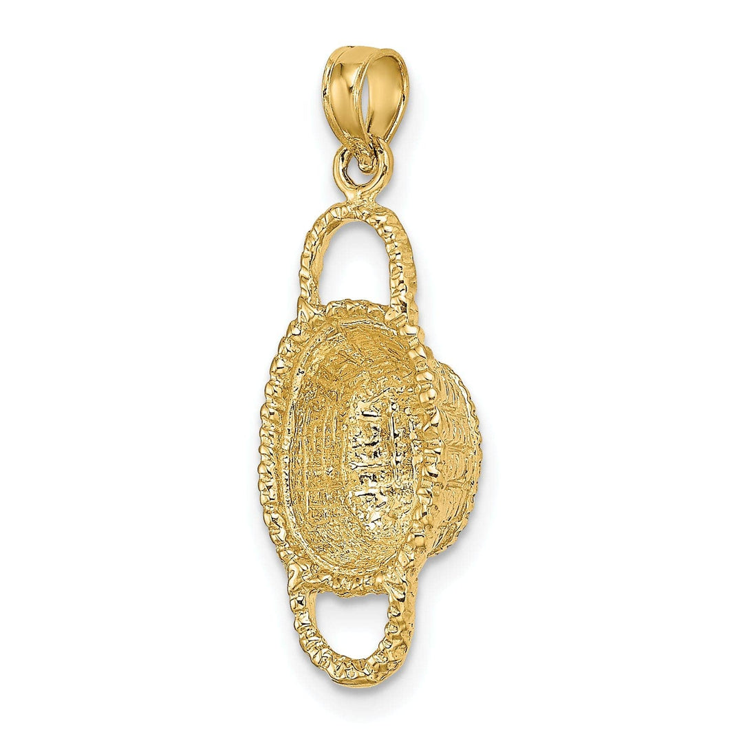 Lovely Rita's Pendants & Charms 14K Yellow Gold Texture Finish 3-Dimensional 2 Handles Oval Basket Charm Pendant
