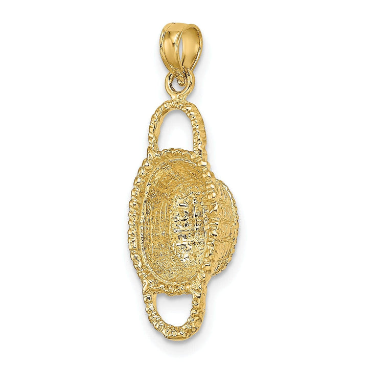 Lovely Rita's Pendants & Charms 14K Yellow Gold Texture Finish 3-Dimensional 2 Handles Oval Basket Charm Pendant