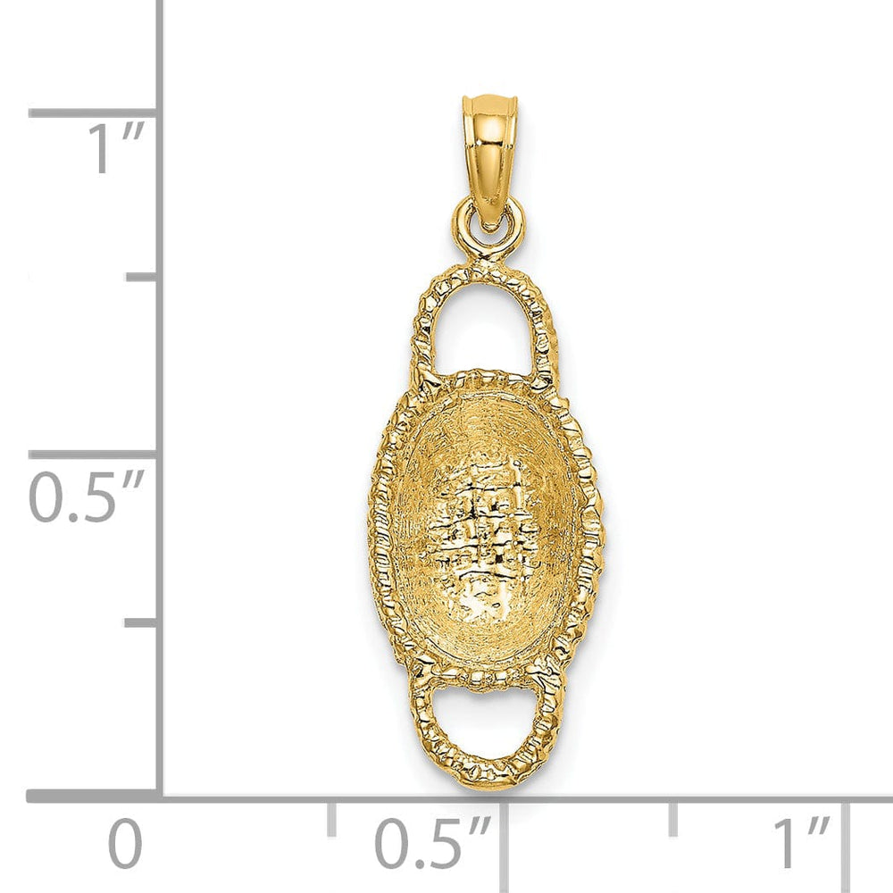Lovely Rita's Pendants & Charms 14K Yellow Gold Texture Finish 3-Dimensional 2 Handles Oval Basket Charm Pendant