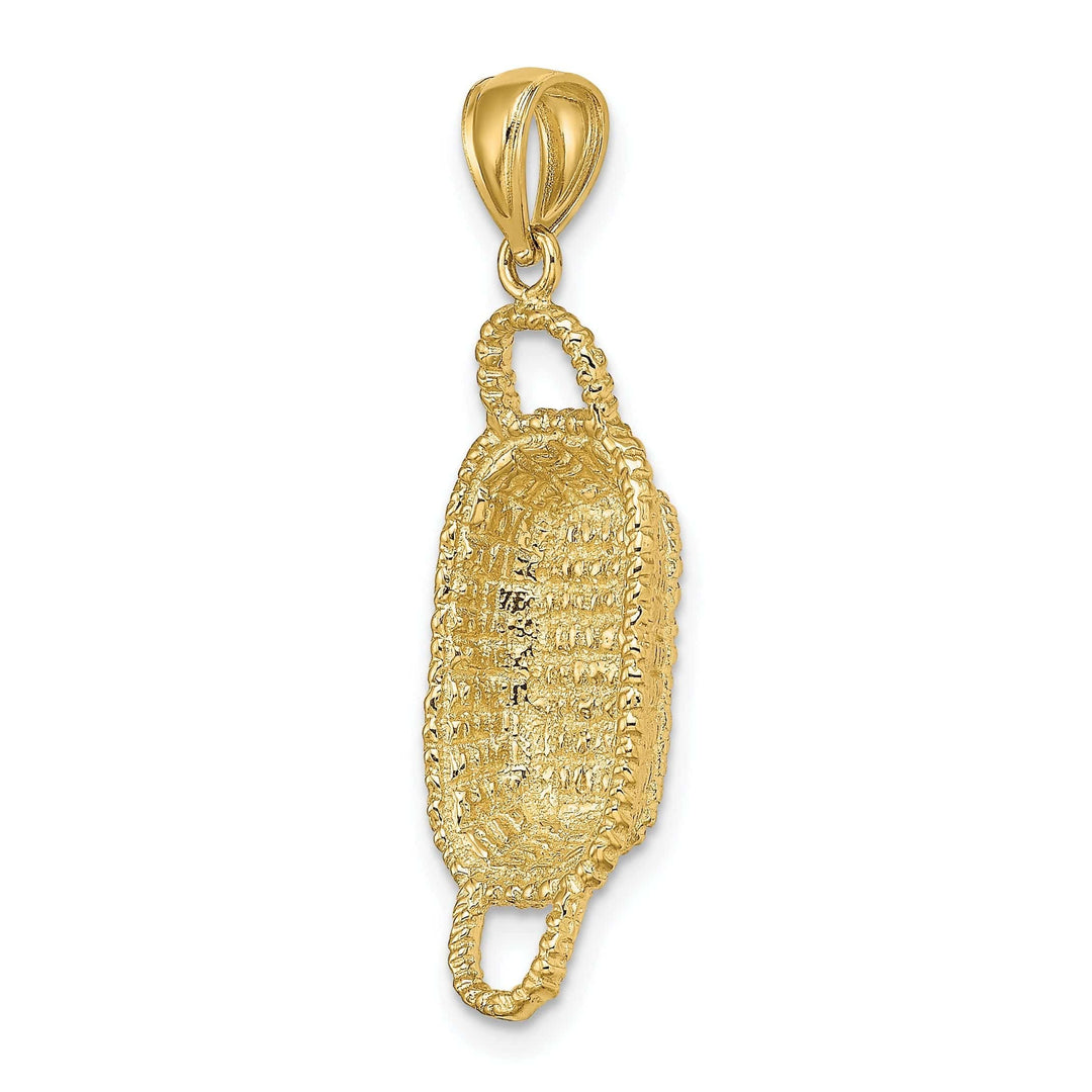 Lovely Rita's Pendants & Charms 14K Yellow Gold Texture Finish 3-Dimensional 2 Handles Rectangular Basket Charm Pendant