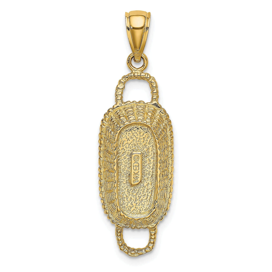 Lovely Rita's Pendants & Charms 14K Yellow Gold Texture Finish 3-Dimensional 2 Handles Rectangular Basket Charm Pendant