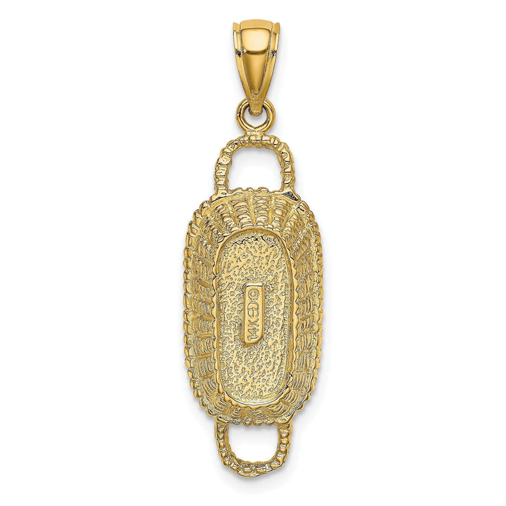 Lovely Rita's Pendants & Charms 14K Yellow Gold Texture Finish 3-Dimensional 2 Handles Rectangular Basket Charm Pendant