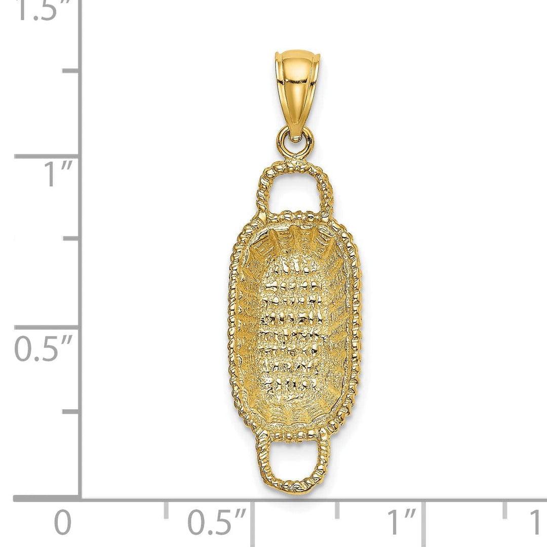 Lovely Rita's Pendants & Charms 14K Yellow Gold Texture Finish 3-Dimensional 2 Handles Rectangular Basket Charm Pendant