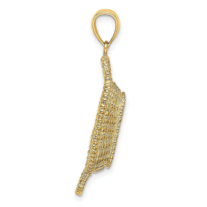 Lovely Rita's Pendants & Charms 14K Yellow Gold Texture Finish 3-Dimensional 2 Handles Rectangular Basket Charm Pendant