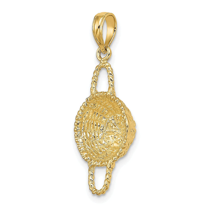 Lovely Rita's Pendants & Charms 14K Yellow Gold Texture Finish 3-Dimensional 2 Handles Round Basket Charm Pendant
