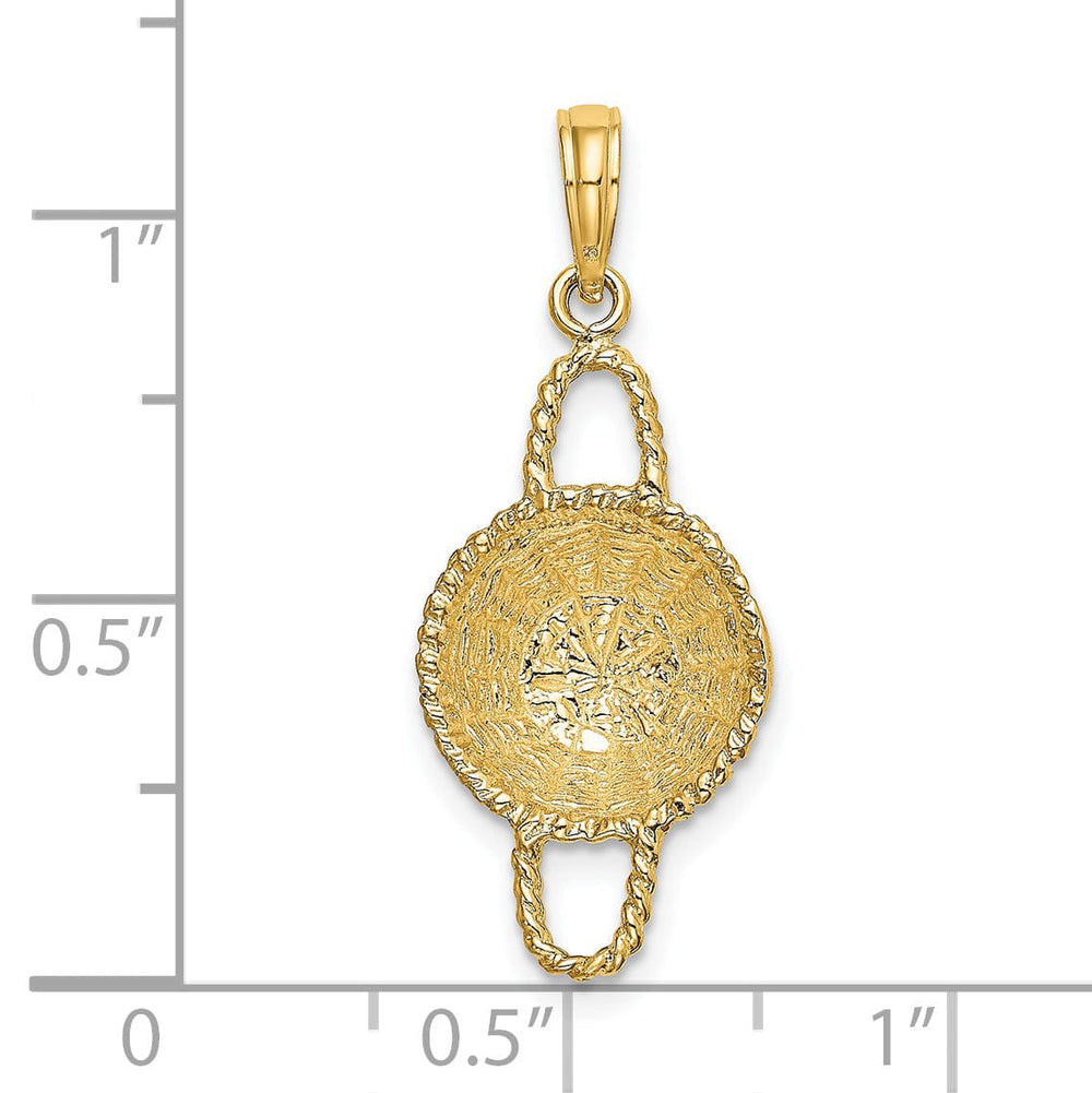 Lovely Rita's Pendants & Charms 14K Yellow Gold Texture Finish 3-Dimensional 2 Handles Round Basket Charm Pendant