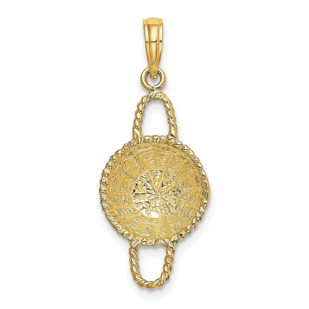 Lovely Rita's Pendants & Charms 14K Yellow Gold Texture Finish 3-Dimensional 2 Handles Round Basket Charm Pendant