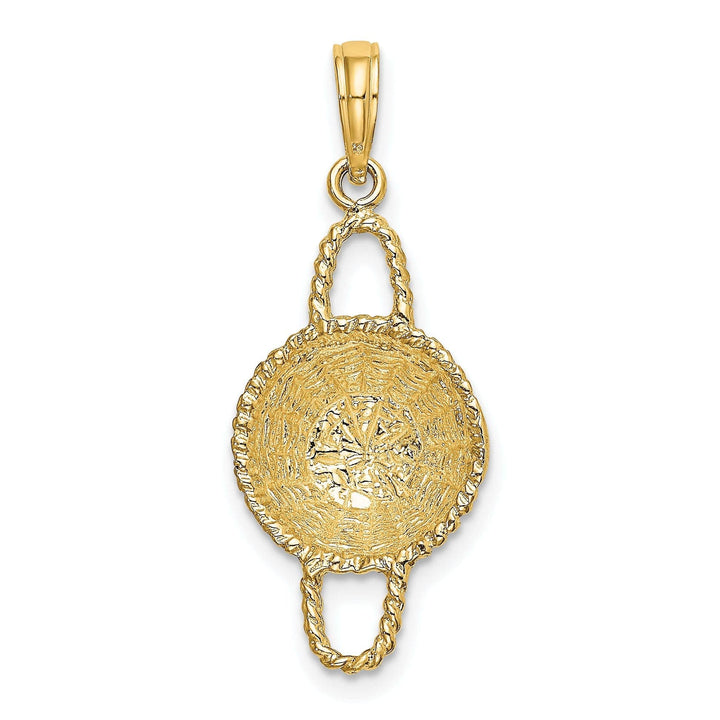 Lovely Rita's Pendants & Charms 14K Yellow Gold Texture Finish 3-Dimensional 2 Handles Round Basket Charm Pendant