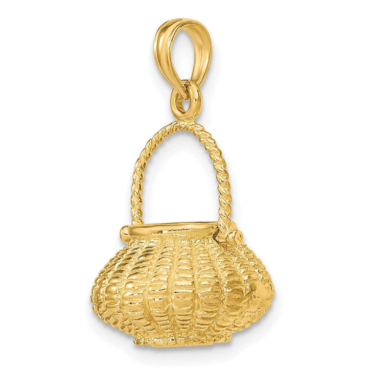Lovely Rita's Pendants & Charms 14K Yellow Gold Texture Finish 3-Dimensional Moveable Handle Flower Basket Charm Pendant