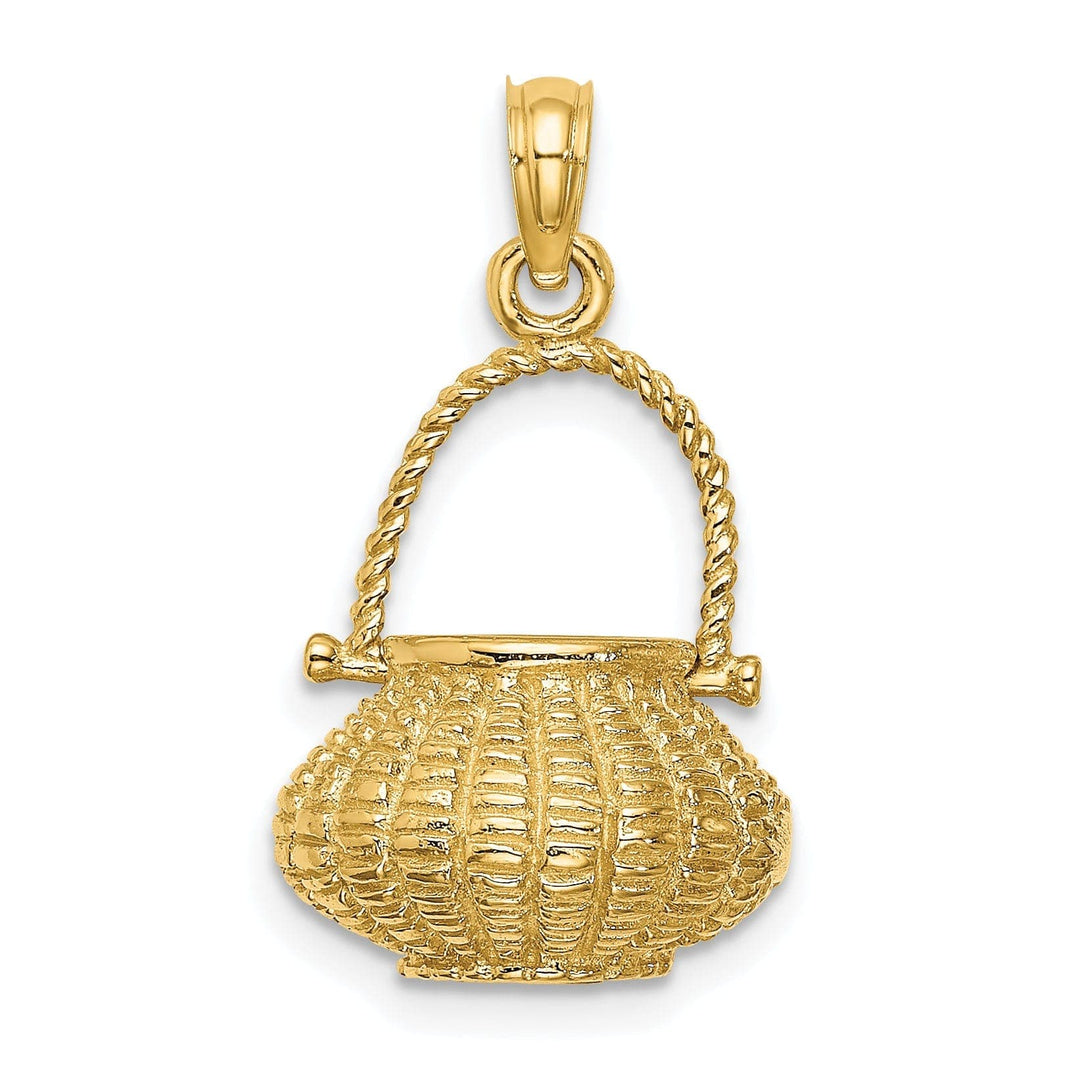 Lovely Rita's Pendants & Charms 14K Yellow Gold Texture Finish 3-Dimensional Moveable Handle Flower Basket Charm Pendant