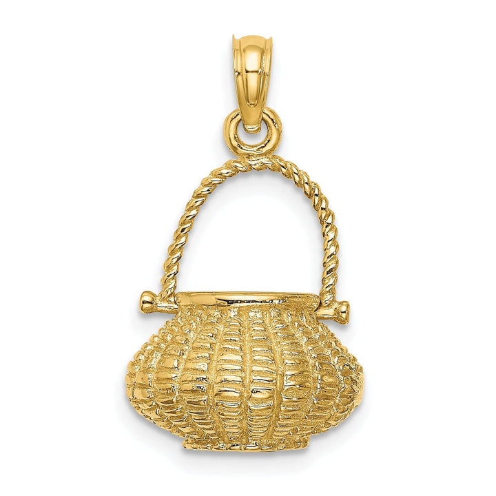 Lovely Rita's Pendants & Charms 14K Yellow Gold Texture Finish 3-Dimensional Moveable Handle Flower Basket Charm Pendant