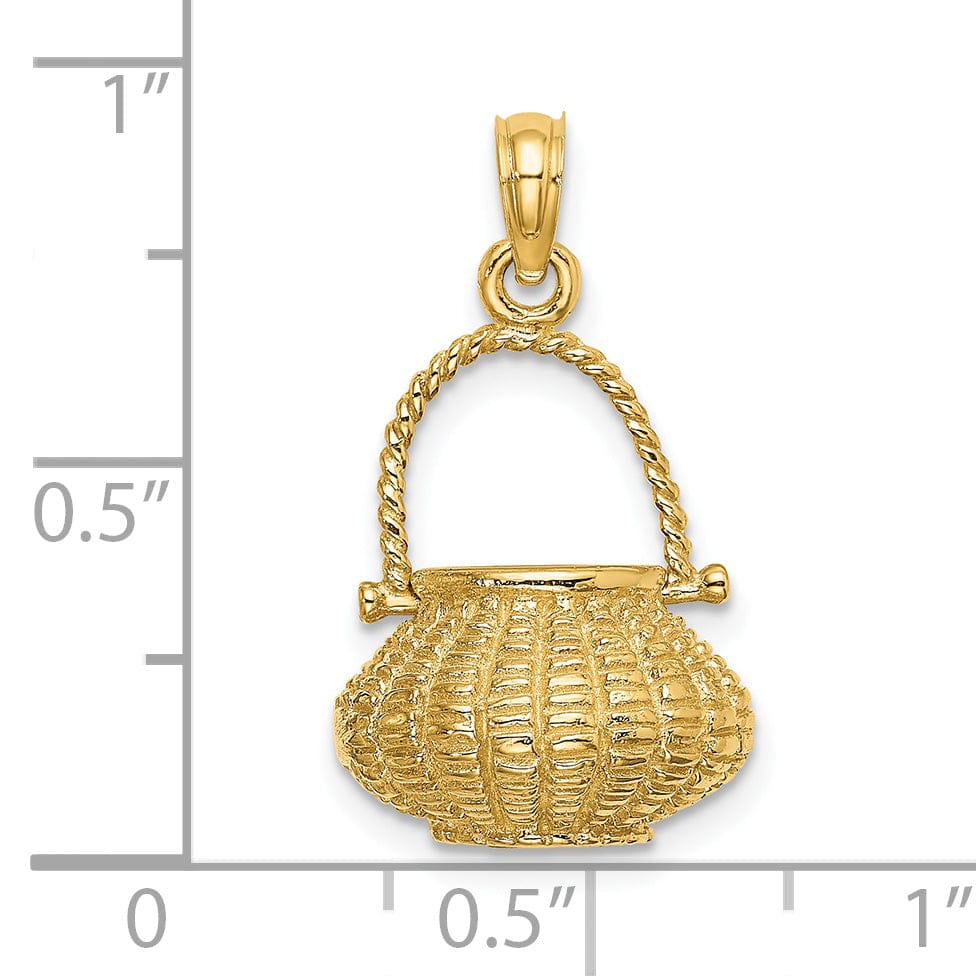 Lovely Rita's Pendants & Charms 14K Yellow Gold Texture Finish 3-Dimensional Moveable Handle Flower Basket Charm Pendant