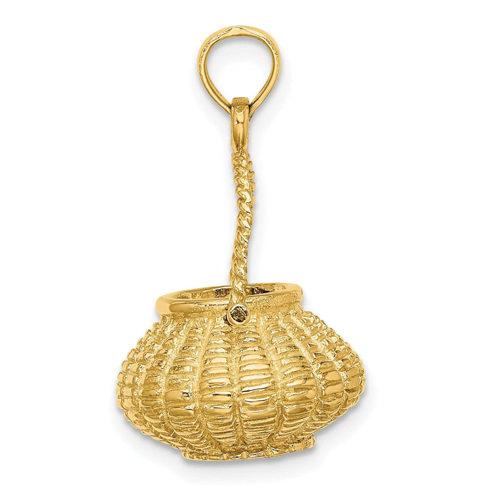 Lovely Rita's Pendants & Charms 14K Yellow Gold Texture Finish 3-Dimensional Moveable Handle Flower Basket Charm Pendant
