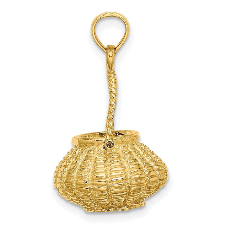 Lovely Rita's Pendants & Charms 14K Yellow Gold Texture Finish 3-Dimensional Moveable Handle Flower Basket Charm Pendant