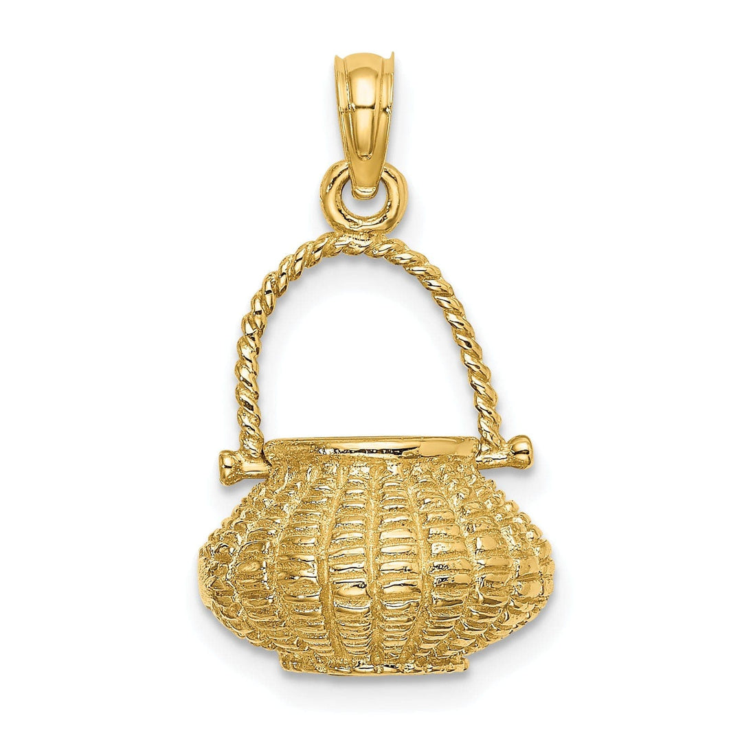 Lovely Rita's Pendants & Charms 14K Yellow Gold Texture Finish 3-Dimensional Moveable Handle Flower Basket Charm Pendant