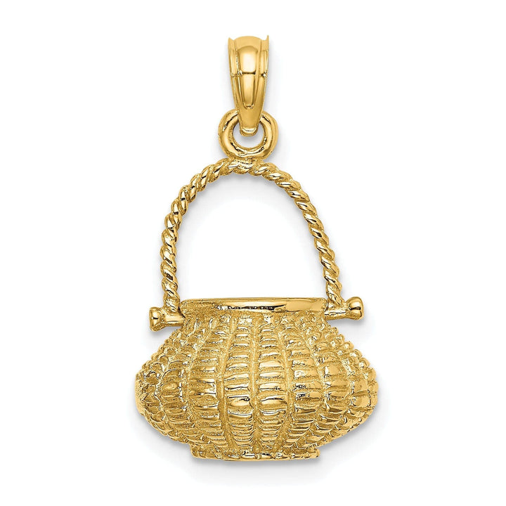 Lovely Rita's Pendants & Charms 14K Yellow Gold Texture Finish 3-Dimensional Moveable Handle Flower Basket Charm Pendant