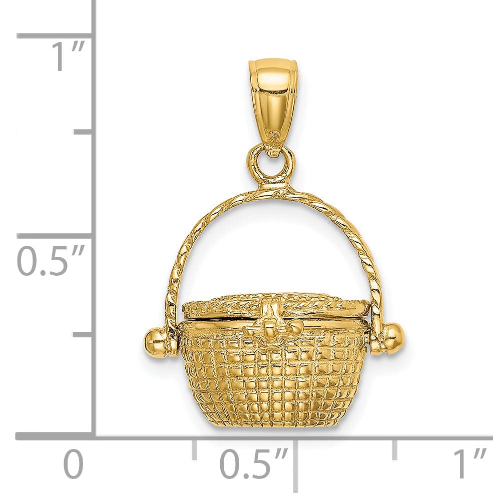 Lovely Rita's Pendants & Charms 14K Yellow Gold Texture Finish 3-Dimensional Moveable Nantucket Basket Charm Pendant