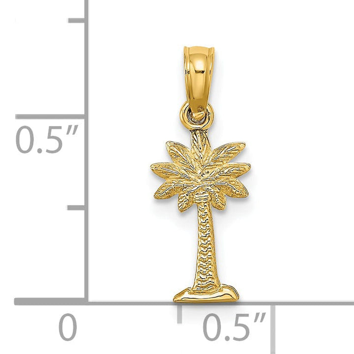 Lovely Rita's Pendants & Charms 14K Yellow Gold Texture Finish Flat Back 2-Dimensional Small Size Palmetto Palm Tree Charm Pendant