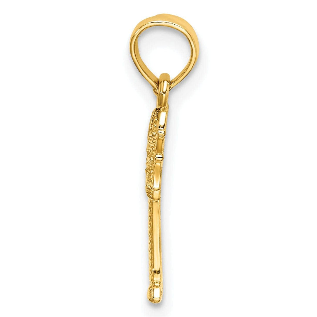 Lovely Rita's Pendants & Charms 14K Yellow Gold Texture Finish Flat Back 2-Dimensional Small Size Palmetto Palm Tree Charm Pendant