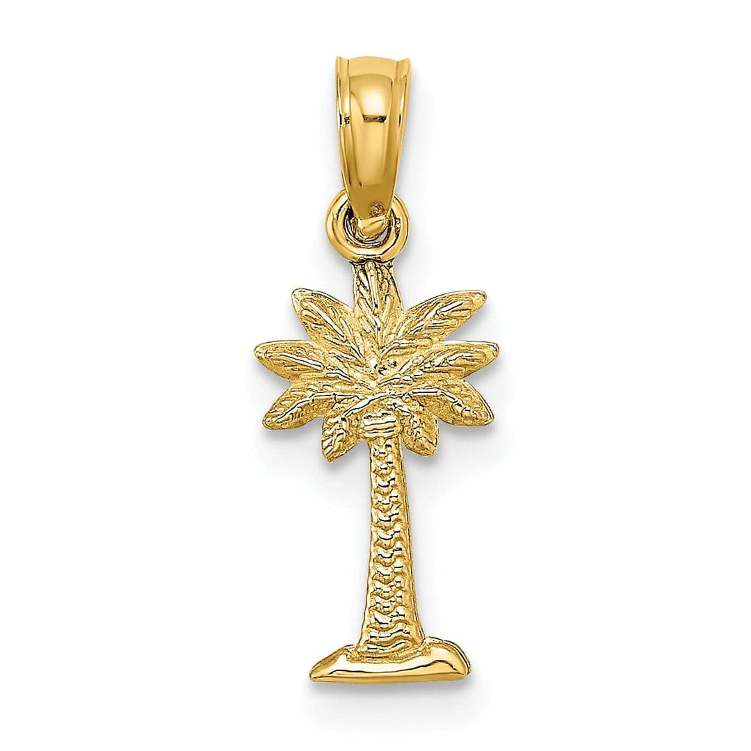 Lovely Rita's Pendants & Charms 14K Yellow Gold Texture Finish Flat Back 2-Dimensional Small Size Palmetto Palm Tree Charm Pendant