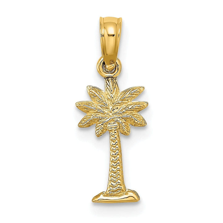 Lovely Rita's Pendants & Charms 14K Yellow Gold Texture Finish Flat Back 2-Dimensional Small Size Palmetto Palm Tree Charm Pendant
