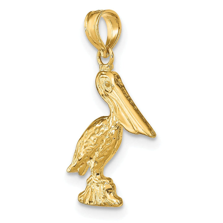 Lovely Rita's Pendants & Charms 14K Yellow Gold Texture Polished Finish 3-Dimensional Pelican Standing on Piling Charm Pendant