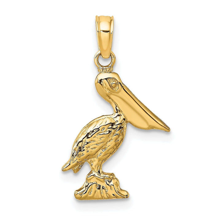Lovely Rita's Pendants & Charms 14K Yellow Gold Texture Polished Finish 3-Dimensional Pelican Standing on Piling Charm Pendant