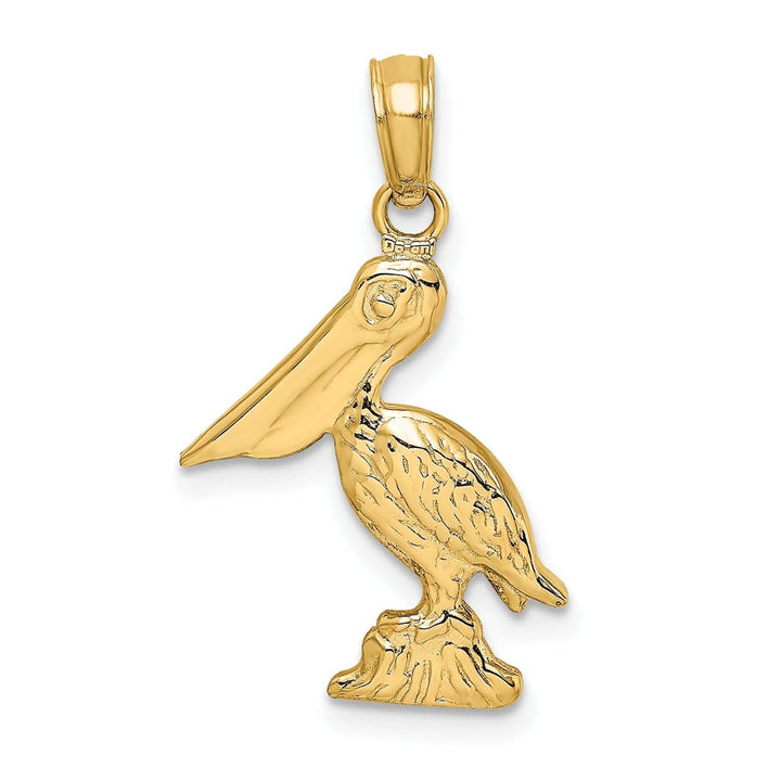 Lovely Rita's Pendants & Charms 14K Yellow Gold Texture Polished Finish 3-Dimensional Pelican Standing on Piling Charm Pendant