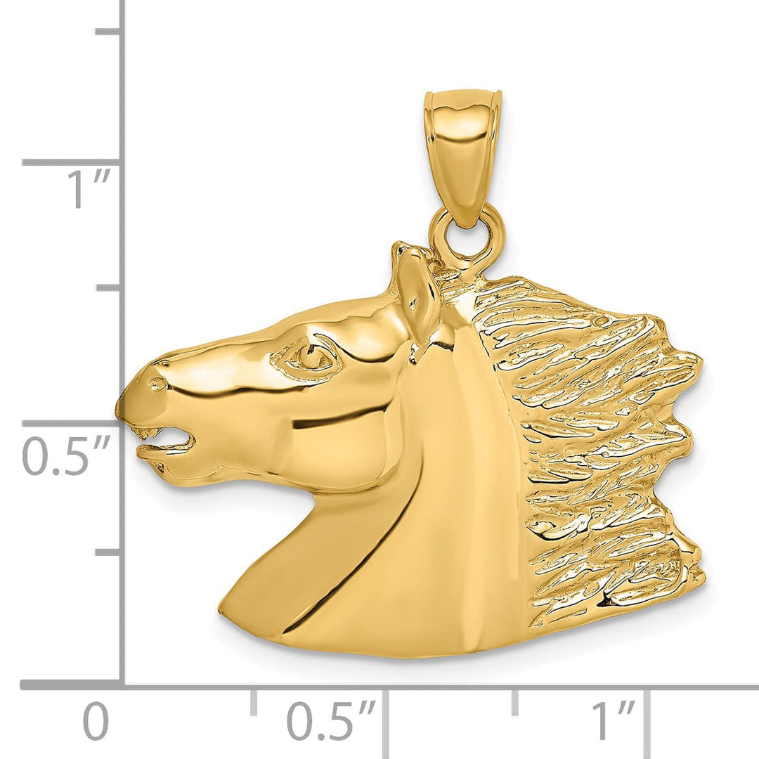 Lovely Rita's Pendants & Charms 14K Yellow Gold Texture Polished Finish Horse Head Charm Pendant