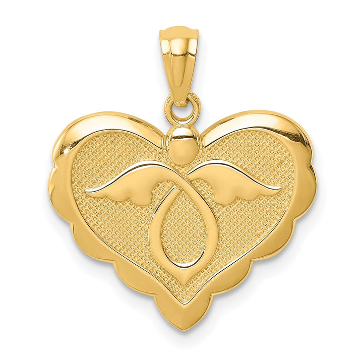 Lovely Rita's Pendants & Charms 14K Yellow Gold Texture Polished Finish Solid Angel in Heart Pendant