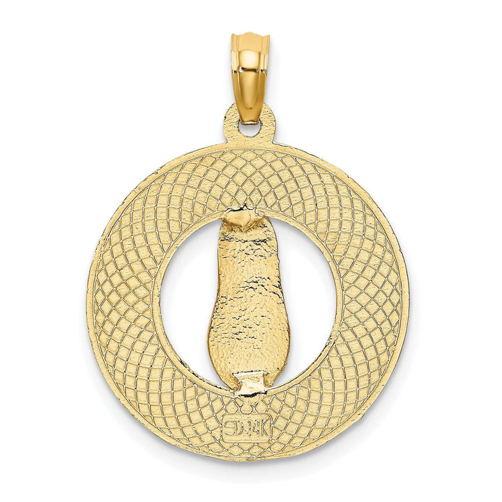 Lovely Rita's Pendants & Charms 14K Yellow Gold Texture Polished Finish Solid Flat Back LIFES A BEACH Circle Shape with Flip-FlopSandle Design Charm Pendant