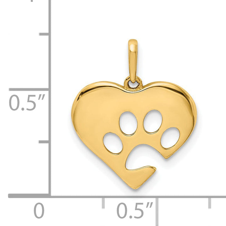 Lovely Rita's Pendants & Charms 14K Yellow Gold Texture Polished Finish Solid Heart Shape with Paw Print Charm Pendant