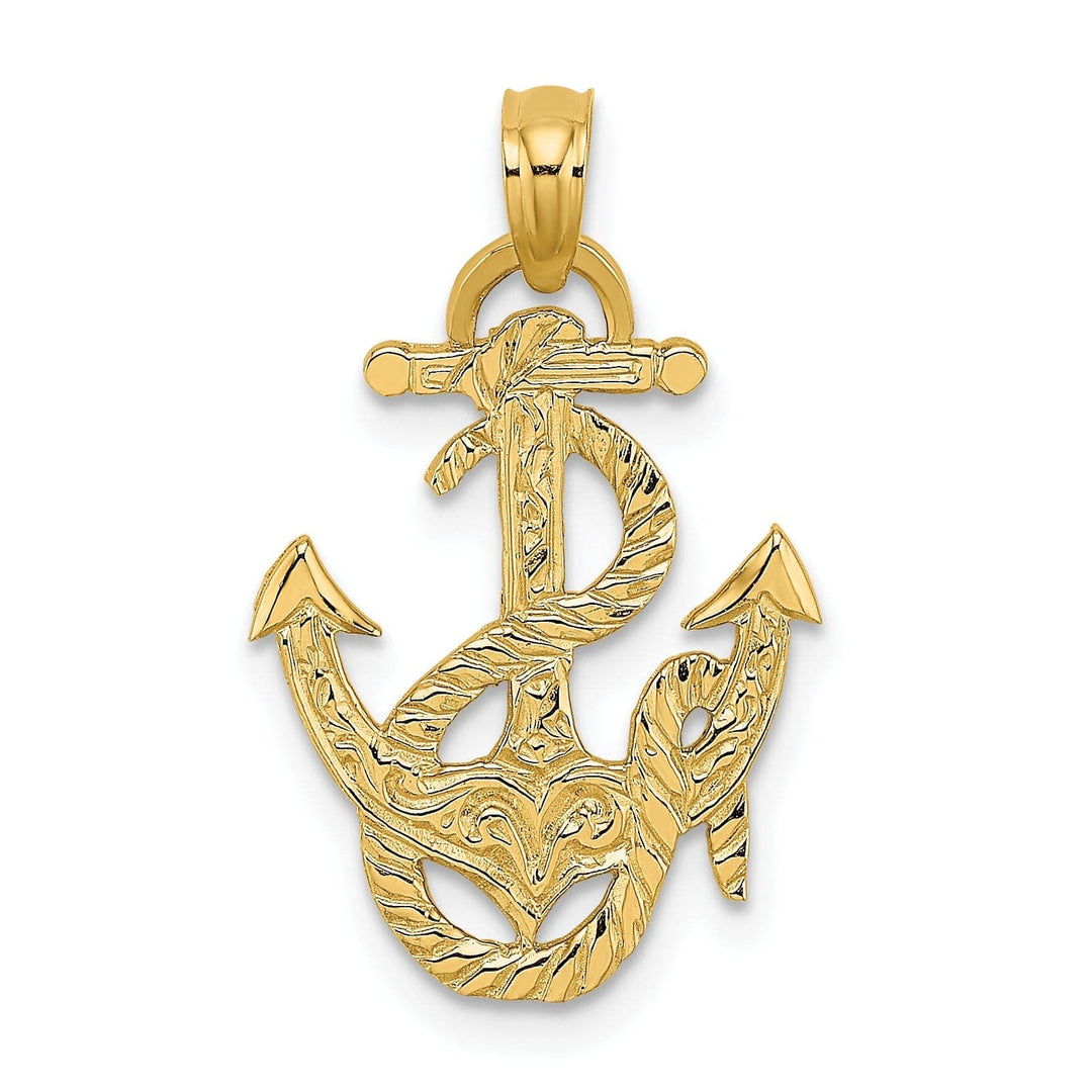 Lovely Rita's Pendants & Charms 14K Yellow Gold Texture Polished Finished Anchor and Rope Design Charm Pendant