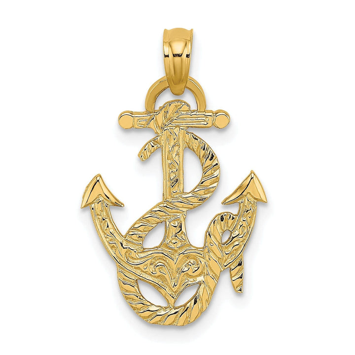 Lovely Rita's Pendants & Charms 14K Yellow Gold Texture Polished Finished Anchor and Rope Design Charm Pendant