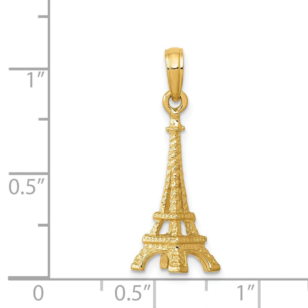Lovely Rita's Pendants & Charms 14k Yellow Gold Texture Polished Finished Solid 3-Dimensional Eiffel Tower Charm Pendant