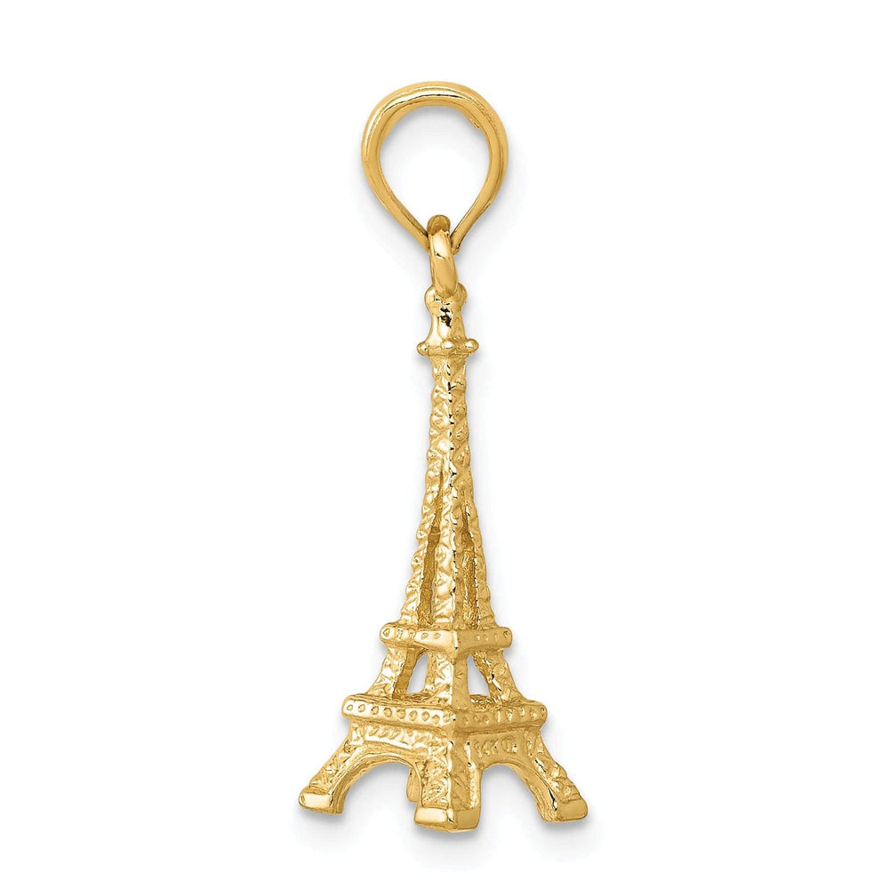 Lovely Rita's Pendants & Charms 14k Yellow Gold Texture Polished Finished Solid 3-Dimensional Eiffel Tower Charm Pendant