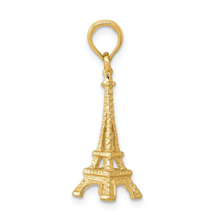 Lovely Rita's Pendants & Charms 14k Yellow Gold Texture Polished Finished Solid 3-Dimensional Eiffel Tower Charm Pendant