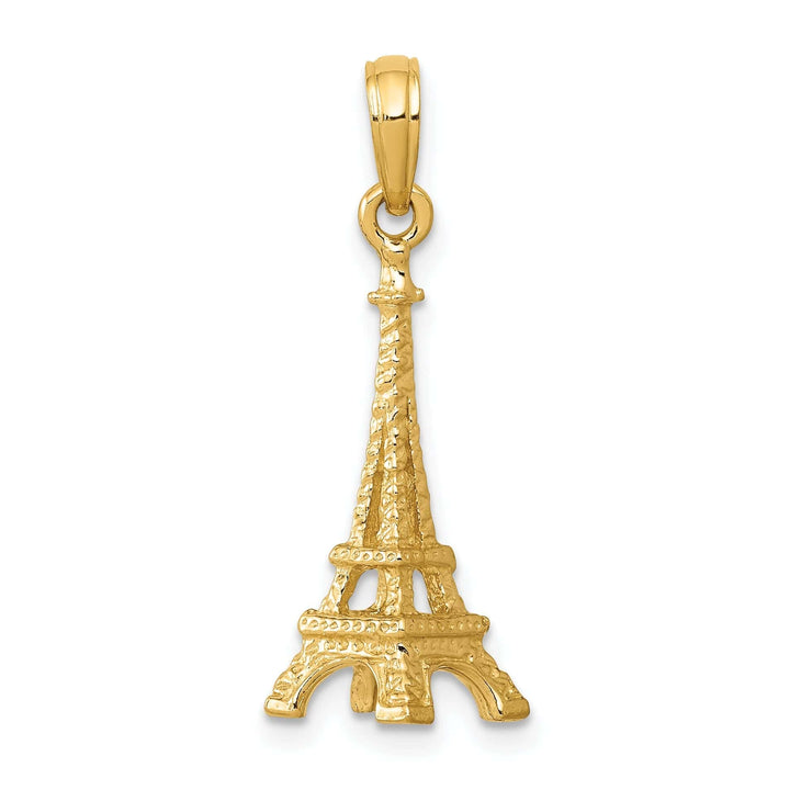 Lovely Rita's Pendants & Charms 14k Yellow Gold Texture Polished Finished Solid 3-Dimensional Eiffel Tower Charm Pendant