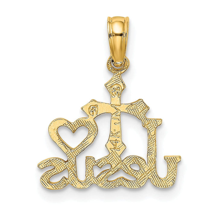 Lovely Rita's Pendants & Charms 14K Yellow Gold Texture Polished JESUS Script with Cross Heart Pendant