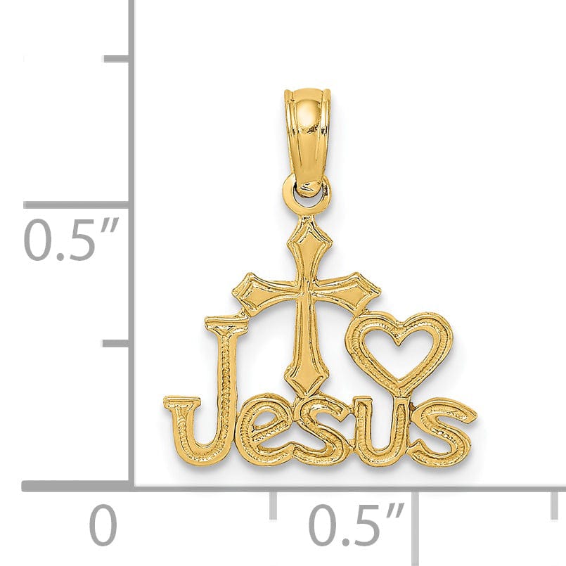 Lovely Rita's Pendants & Charms 14K Yellow Gold Texture Polished JESUS Script with Cross Heart Pendant