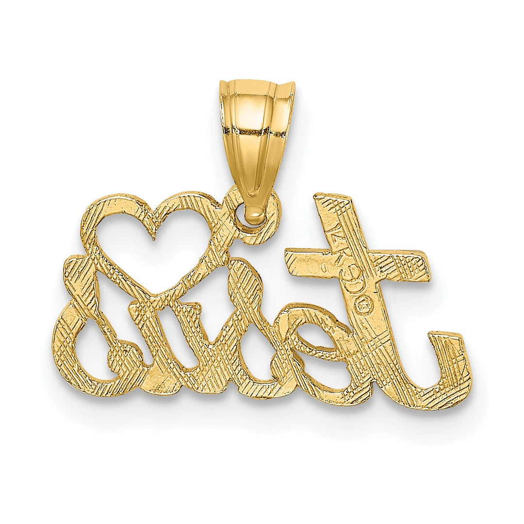 Lovely Rita's Pendants & Charms 14K Yellow Gold Texture Polished LOVE JESUS Script with Heart Pendant