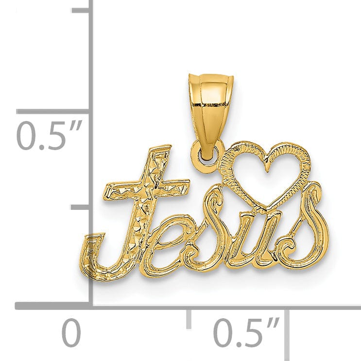 Lovely Rita's Pendants & Charms 14K Yellow Gold Texture Polished LOVE JESUS Script with Heart Pendant