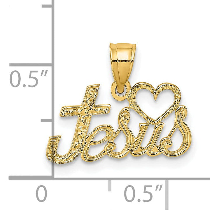 Lovely Rita's Pendants & Charms 14K Yellow Gold Texture Polished LOVE JESUS Script with Heart Pendant