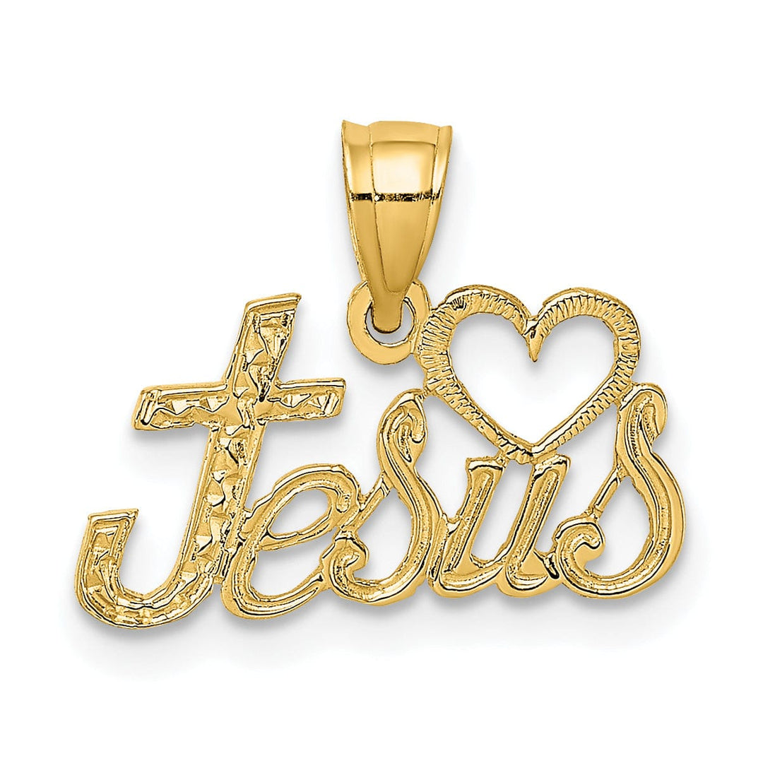 Lovely Rita's Pendants & Charms 14K Yellow Gold Texture Polished LOVE JESUS Script with Heart Pendant