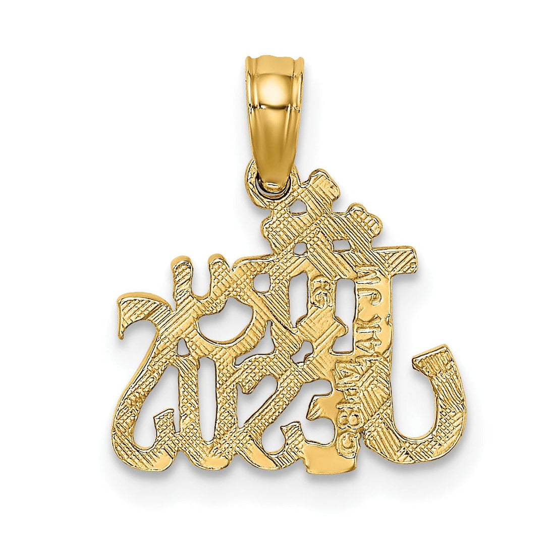 Lovely Rita's Pendants & Charms 14K Yellow Gold Texture Polished Try JESUS Script with Cross Pendant